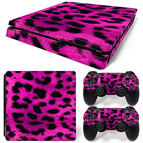 ZOOMHITSKINS PS4 Slim Skins, Animal Beast Pink Tiger Black Jaguard Pattern Fuchsia Leopard Panther High Quality, Durable, Bubble-free Goo-free,Cover Set of 2 Controller Skins 1 Console Skin, USA Made