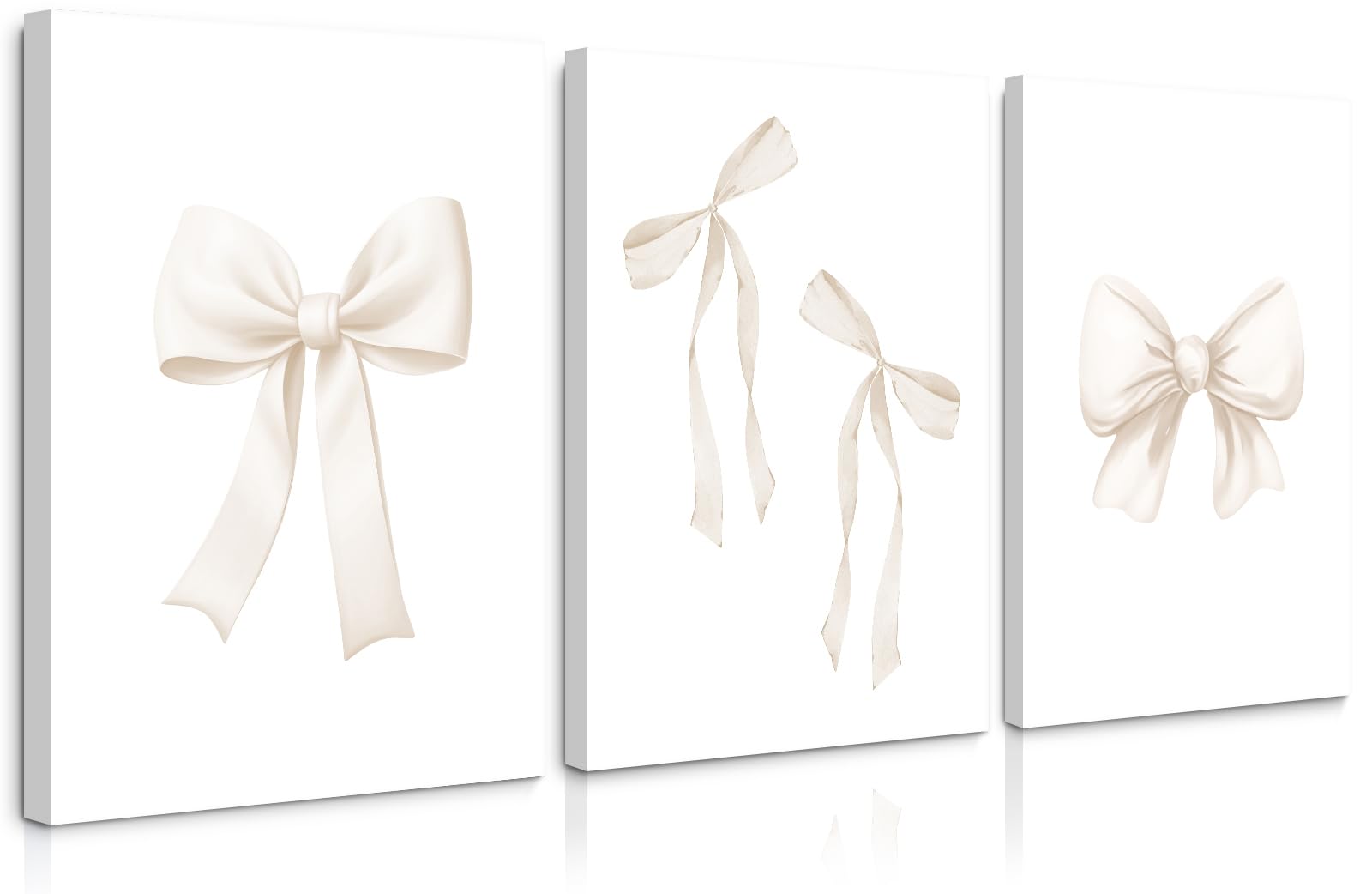 Bow Wall Art Coquette Room Canvas Decor Beige Bow Poster Preppy Wall Deocr Aesthetic Pictures Coquette Girly Posters Nursery Art Prints for Girls Bedroom 24x36 Inch Framed Set of 3