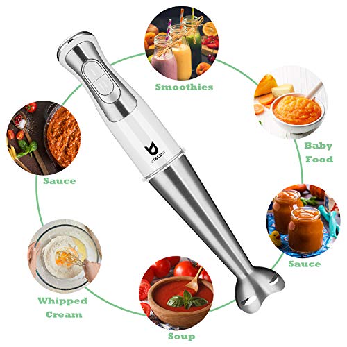 Immersion Hand Blender, Utalent 5-In-1 8-Speed Stick Blender With 500Ml Food Grinder, Bpa-Free, 600Ml Container,Milk Frother,Egg Whisk ,Puree Infant Food, Smoothies, Sauces And Soups - White #TOP4