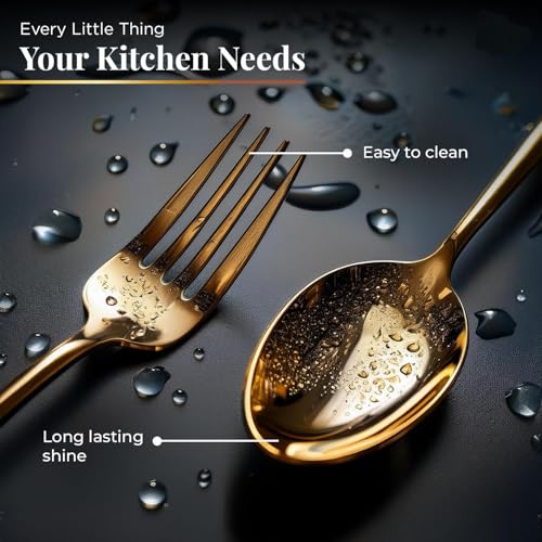 Image of Destroyer Gold Stainless Steel Cutlery Set, 12 Pieces, 6 Dinner Spoons & 6 Dinner Forks, PVD Golden Finish, 16 cm, Premium Flatware for Home & Kitchen