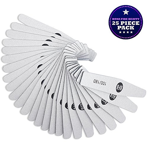 Bona Fide Beauty Professional Emery Boards for Manicure - 100/180 Grit Nail Buffering File Set - 25 pcs (100/180)