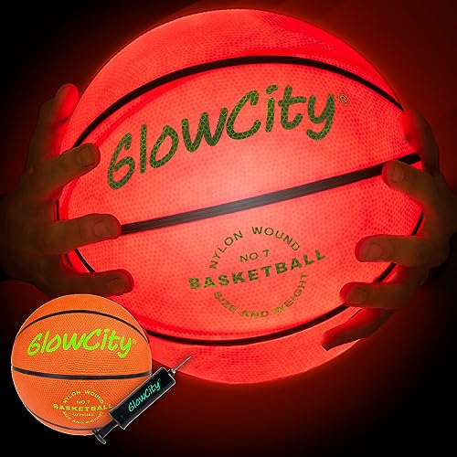 GlowCity Glow in The Dark Basketball - Size 7 Light Up Ball for Teen Boys Gifts, Adults - Red Glow for Outdoor Games - Sports Birthday Gift Ideas for Boys Ages 12 13 14 15 Basketball Gear Accessories