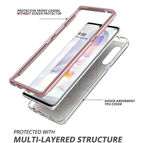 [3 Items] Jeylly For Lg Velvet Case With Screen Protector [2 Pack], Slim Stylish Marble Design Case For Women Girls, Hybrid Hard Pc Soft Tpu Shockproof Heavy Duty Sturdy Case For Lg Velvet, Rose Gold #TOP2