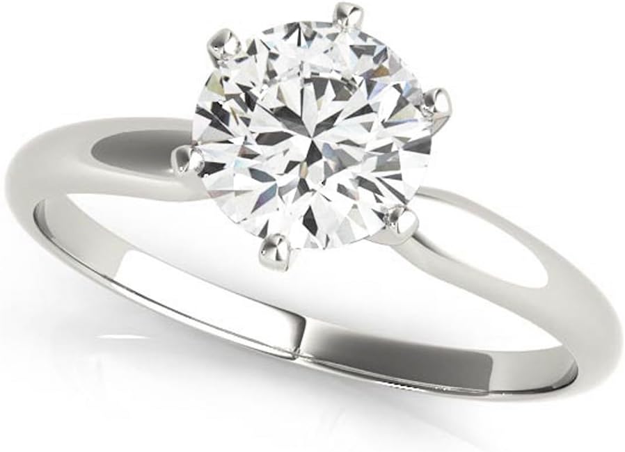 Near 1/2 Carat Round Cut Diamond Solitaire Engagement Ring 14K White Gold 6 Prong (J-K, I2, 0.45 c.t.w) Very Good Cut