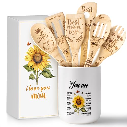 CJiangpo-Mom-Cooking-Utensils-Set-Sunflower-Ceramic-Utensil-Holder-with-6-Wooden-Spoons-Spatulas-Set-Sunflower-Kitchen-Decor-Cooking-Tools-Kitchen-Gifts-for-Mom-Christmas-Christian-Gifts-for-Women