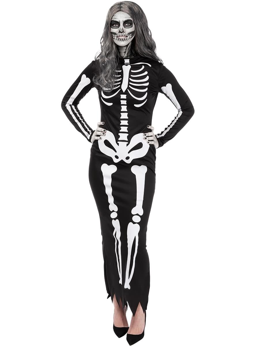 Funidelia Elegant Skeleton Costume for Woman, Size XL Skeleton, Skull - Fancy Dress for Adults for Parties, Carnival and Halloween Black