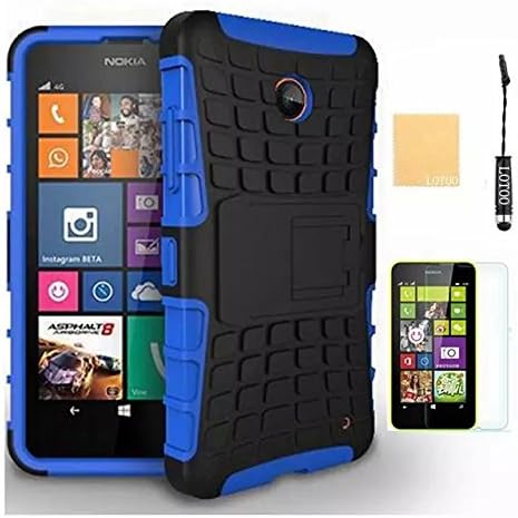 Nokia lumia 630/635 Case, LOTOO(TM) Heavy Duty Series Tough Rugged Dual Layer Protection Case Cover with Build in Stand for Nokia lumia 630/635,with Screen Protector, Stylus and Cleaning Cloth Blue