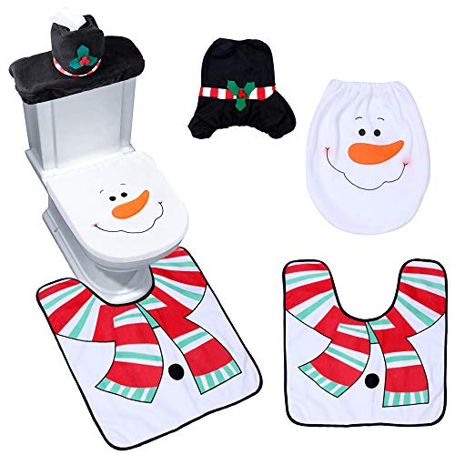 Kungfu Mall festliches 3-teiliges Weihnachtsdekorationsset aus Toilettendeckelbezug, Bodenmatte und Spülkastenbezug mit Hülle für Kosmetiktücherbox, für Weihnachten, Badezimmer schneemann – Bild 6