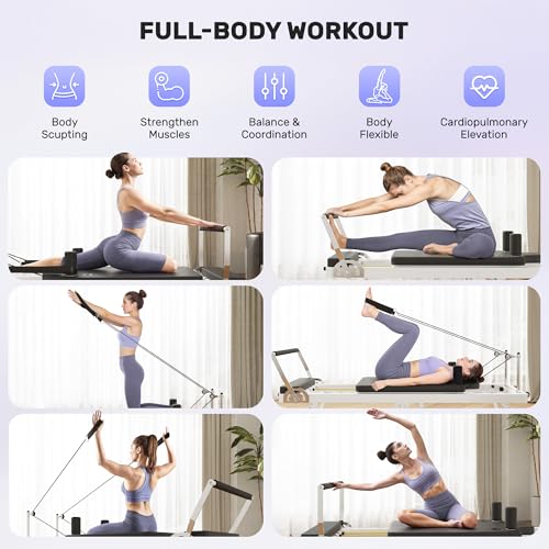 Pilates Reformer, Foldable Pilates Machine for Home and Gym Workout with Dual Resistance and Adjustable Heights, Pilates Equipment Suitable for Advanced and Beginners Users, Up to 440 LBS (White)