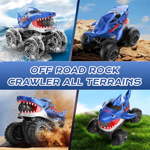 Image of MUYOLO Amphibious Remote Control Car- 2.4GHz Shooting Waterproof RC Monster Truck, 4WD All-terrian Off-Road Water Tank Pool Toy Outdoor Summer Gifts for Kids Boys /Girls Age 6+