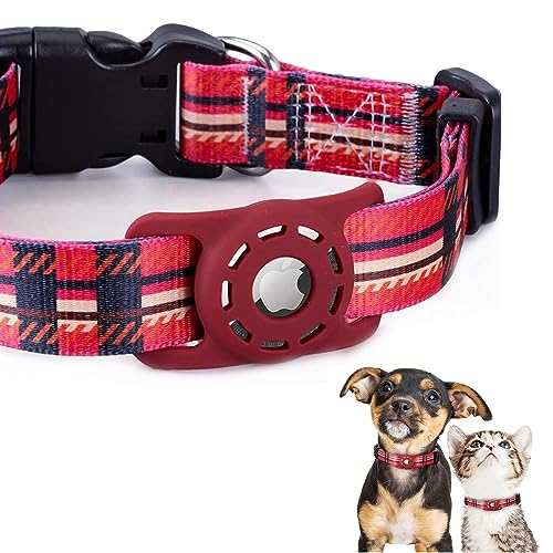 masamilk 犬用エアタグ対応首輪 AirTag用 猫 犬 ペット首輪 迷子 追跡 ペット用品 AirTag対応ケース (チェックレッド, XS)