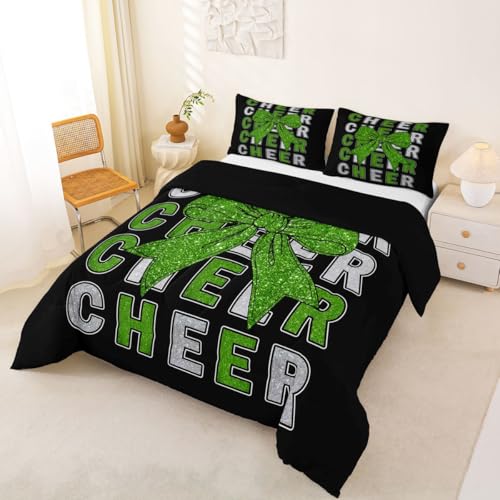 Image of Feelyou Cheer Comforter Set All Season Green Glitter Bowknot Bedding Set with 1 Pillow Cases Sport Cheerleader Microfiber Kids Twin Bedclothes Cheerleading Bedroom Decor Duvet Quilt Soft Lightweight