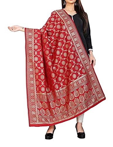 Dupatta rouge en soie pour mariage et cérémonies étole indienne jacquard haut de gamme