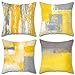 Juego de 4 Fundas Cojines Decorativos Pintura al Óleo Arte Contemporáneo 45x45 cm Decorativa Funda de Almohada Cojín Sauve Modernas para Cama Sofás Sala de Estar Dormitorio, Amarillo Mostaza y Gris