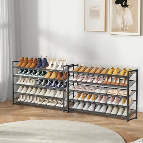 Image of Large Shoe Rack 10 Tier Shoe Organizer, Heavy Duty Metal 5-Tier Stackable Shoe Storage Vertical Shoe Rack for Closet Front Door Entrance, Up to 62 Pairs, 44.8 inch W x 11.4 inch D x 71.2 inch H, Black