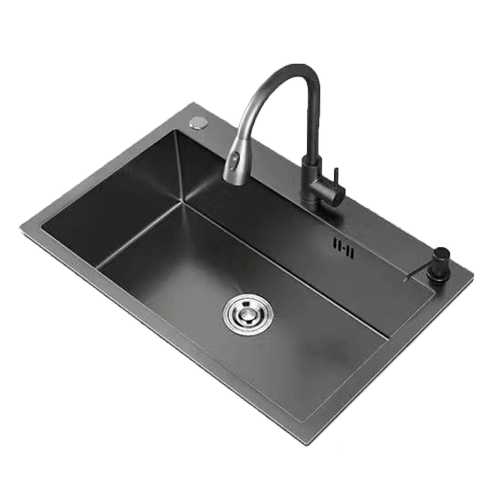 Fregadero de cocina hecho a mano, color negro, de acero inoxidable, profundo y fácil de limpiar, perfecto para cocinas modernas, instalación rápida
