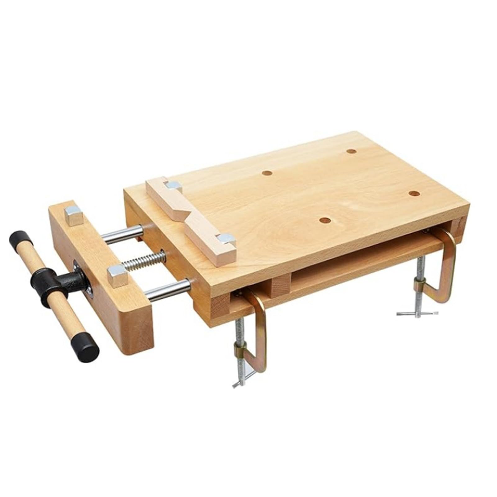 Buxuaaaa Compact Adjustable Hardwood Workbench With Ergonomic Handle, Metal Vises & Foldable Design For Multi-Task Projects Lightweight Woodworking Workstation