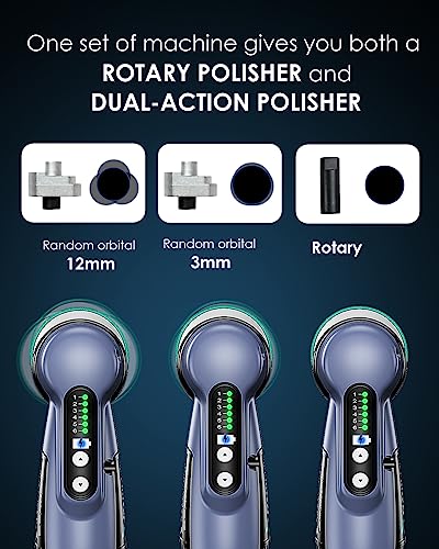 RAYBAO Mini Polisher, 2/1.5 inch Cordless Mini Polisher with 2pcs 2.0Ah Batteries, Works as DA & RO Polisher, Small Polisher with 6 Speeds, 53 Accessories, Mini Polisher for Car Detailing, Polishing