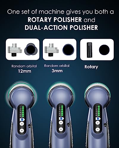Mini Polisher, 12V Cordless Mini Polisher with 2/1.5 inch Backing Plate, Works as DA & RO Car Polisher, 53 Accessories, 6 Speeds Variable Mini Buffer Polisher for Car Detailing, Polishing