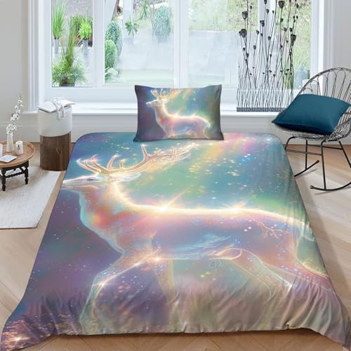 Parure housse de couette simple 3D White Elk 135x200cm lit enfant avec fermeture éclair taie