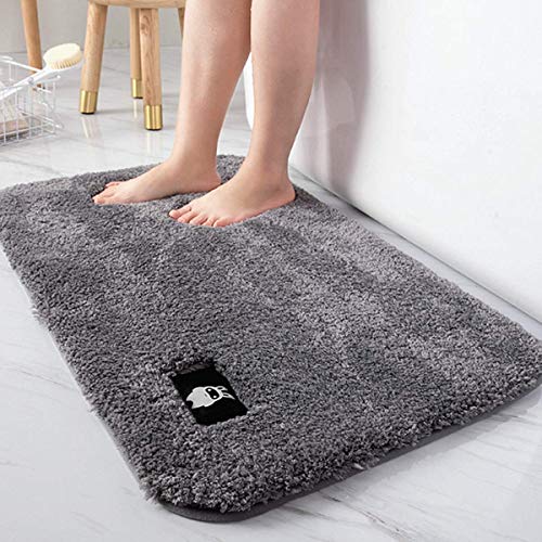 LIYINGKEJI baño Mat Gris Claro, Alfombra baño, Microfibra Suave Shag Super Agua Absorbente No-Slip Rubber Baño Rug, Grueso, Máquina Lavable (Gris, 50 x 60 cm)