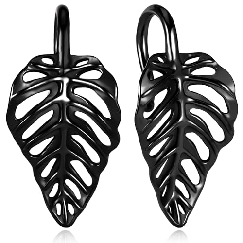 DOEARKO 2PCS Fashion Leaves Ears Gauges Hanger Ear Plugs Body Piercing Tunnels 316 Stainless Steel Hypoallergenic Body Jewelry (For Lobe in 6G (4mm) or Larger, Black)