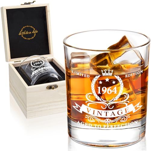 LIGHTEN LIFE 60. Geburtstagsgeschenke für Männer, 1964 WhiskyglasSet in Fassbox, 60 Jahre alte