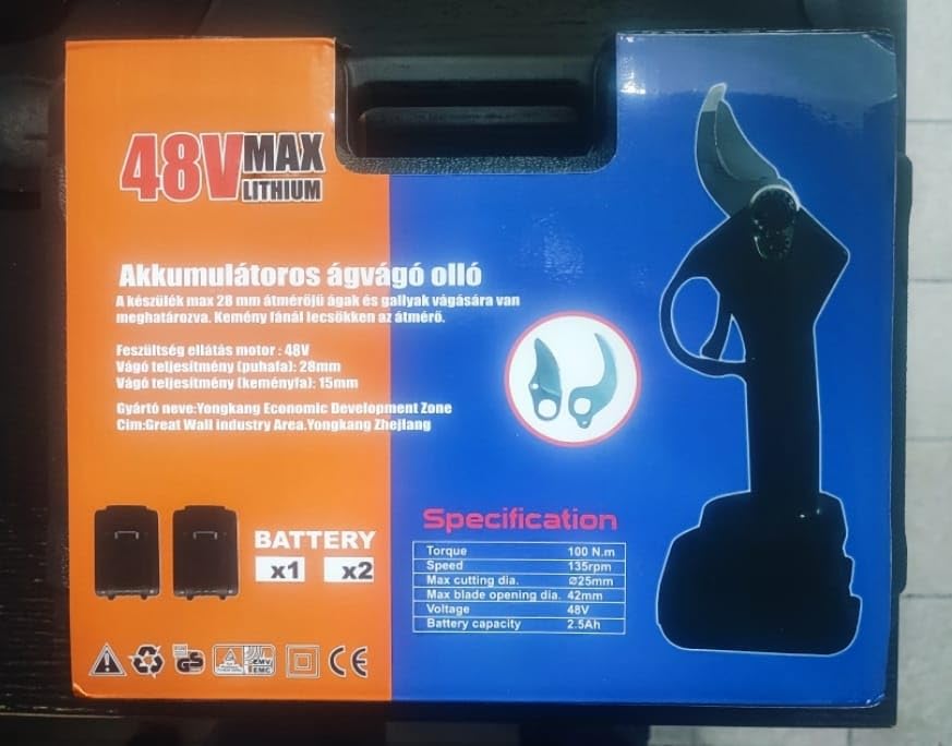 Forbice Da Potatura Elettrica 48V - 2 Batterie, Garanzia 2 Anni, Taglio Fino A 30mm, Impugnatura Antiscivolo, Kit Completo