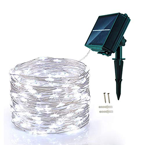 BXROIU Solar LED Lichterkette 200LEDs im 20meter Silberdraht 8 Modus Lights Wasserdicht IP65,Außenlichterkette (Kaltes Weiß)