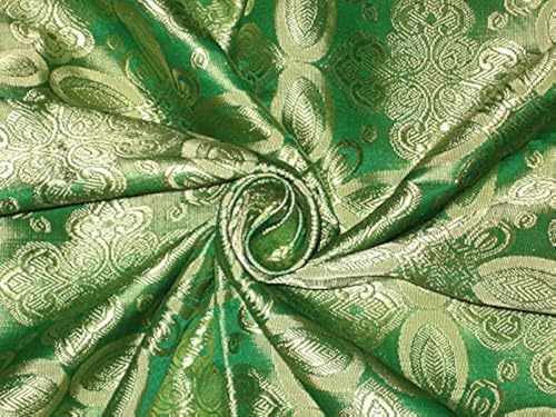 Tissu brocart de soie au yard 111 cm couleur vert or jacquard BRO79