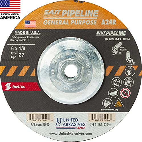 United Abrasives-SAIT 22046 A24R General Purpose Pipeline Wheel (Type 27 Depressed Center) 6