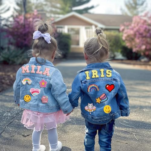 Personalized Toddler Jean Jacket With Names, Custom Long Sleeve Denim Jacket - Back to School Outfits for Girls Boys, Kids Outerwear Jackets & Coats Personalized Birthday Gifts for 1-82