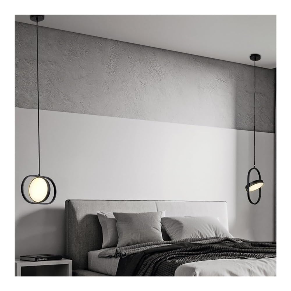 Black Bedroom Ceiling Light - LED Ring Pendant Light - Modern Adjustable Acrylic Ceiling Hanging Lamp - Kitchen Island Lightingd(Large,Horizontal)