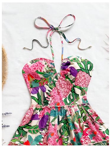Image of Floerns Women's Floral Sleeveless Halter Milkmaid Boho Mini Dress