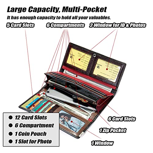 Handmade Patchwork Trifold Large Wallet for Women Colorful Genuine Leather Stitched Credit Card Holder Phone Clutch Purse, Oil - Square3