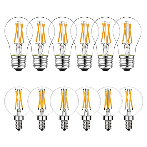 Bundle of A15 led Bulb 6w=60w E26 Edison Bulb and Dimmable G16.5 Light Bulb 6w=60w Light Bulb 600lm AC120V e12 Candelabra Bulb for Chandeliers,Ceiling Fan,Vanity Warm White 2700K Globe e12 Light Bulb