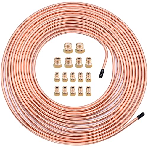 Upgraded Brake Line Tubing Kit 25 Ft. 3/16 OD Tubing Kit Flexible Copper Nickel Tube for hydraulic brakes Fuel Transmission System and 16 Inverted Flare Fittings