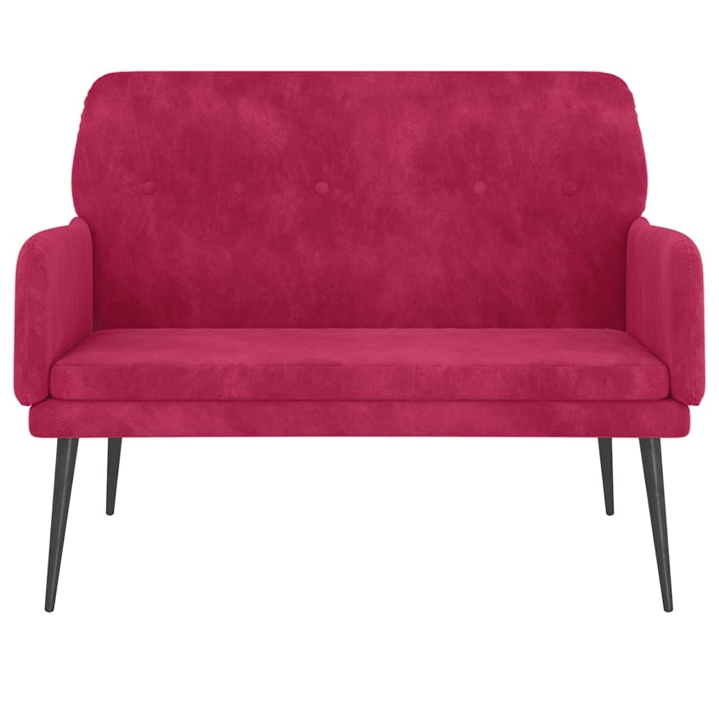 Banc rembourré en velours rouge vin avec structure en métal - 108 x 79 x 79 cm - Banc rembourré pour salle à manger, couloir, salon - Assise confortable - Banc porte-manteau robuste avec