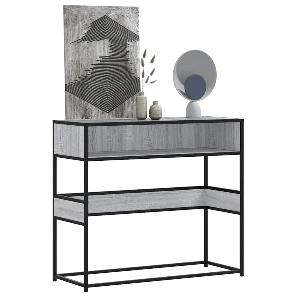 SXZenSpace Console Table Grey Sonoma 90x35x80 cm Engineered Wood with Metal Frame Industrial Side for Living Room Hallway Bedroom