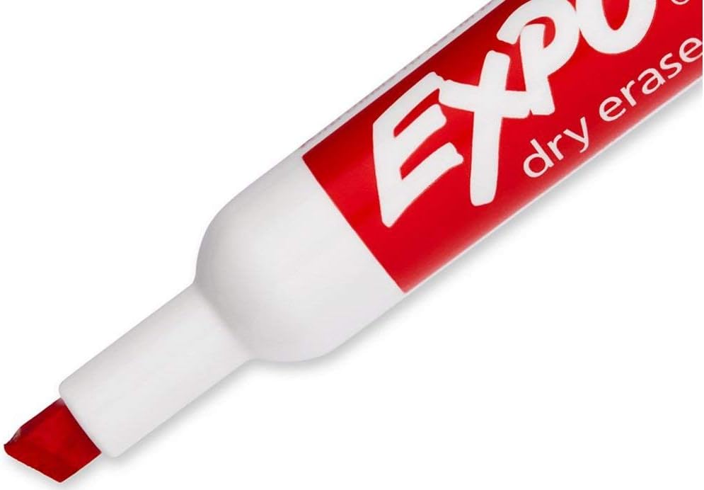 Expo 80174 Low Odor Chisel Point Dry Erase Marker Pack, Designed for Whiteboards, Glass and Most Non-Porous Surfaces, 4 Assorted Color Markers, Pack of 6 Blisters