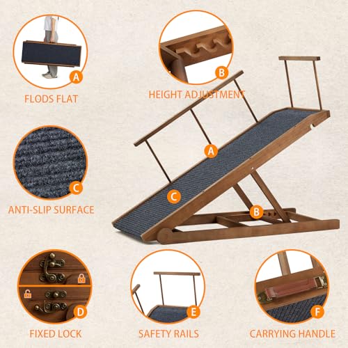 Dog Ramp for Bed, Pet Steps Stairs for Small and Large Dog Portable for Bed, Couch, Car, Height Adjustable, Anti-Slip Traction Mat, Support up to 210 lbs (Black, LENTH-55.1IN) - Image 5