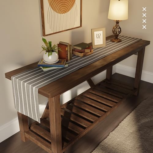 Image of Encasa XO Cotton Table Runner for 4 to 6 Seater | Size 13x72 in | Roma Grey Stripes - Machine Washable & Durable
