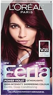 L'Oreal Paris Feria Multi-Faceted Shimmering Permanent Hair Color Hair Dye, V38 Violet Noir (Intense Deep Violet)