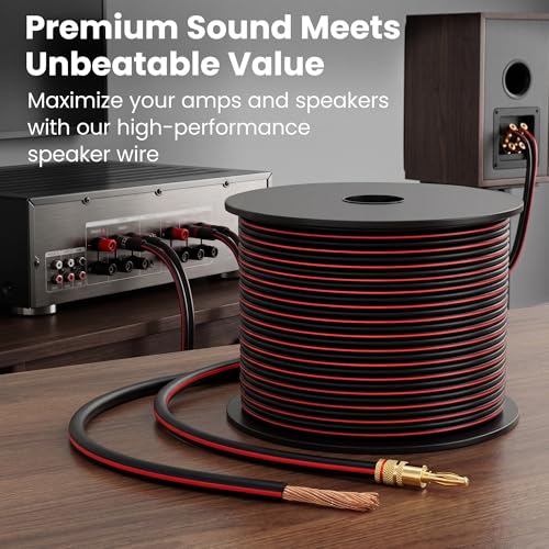 Cable de altavoz de calibre 14 resistente para instalación exterior GearIT negro de 100ft 7