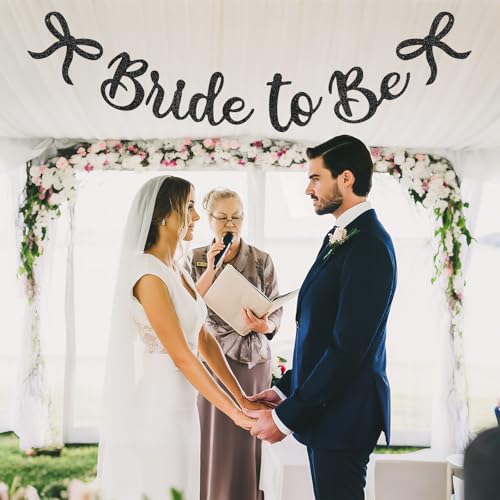 Image of Bride to Be Banner, Black Bride to Be with Bow Glitter Bachelorette Banner