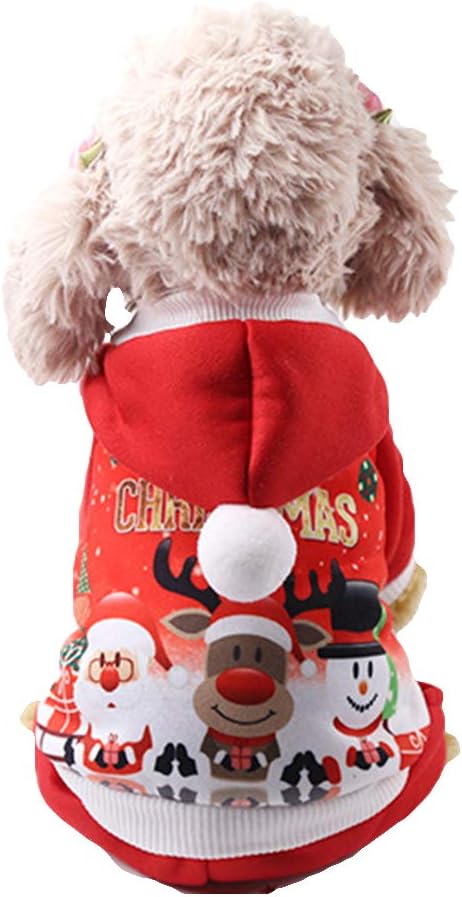 NACOCO Pet Four-Legged Christmas Hoodie Sweater with Santa Claus Snowman Elk Dog Cat Winter Clothes (L)