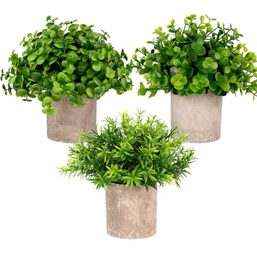 YORFULL Juego de 3 Plantas Artificiales Decorativas, Realistas y Pequeñas Planta Artificial con Macetas, Plantas Decorativas Artificiales para Dormitorio, Baño, Cocina, Oficina, Sala de Estar