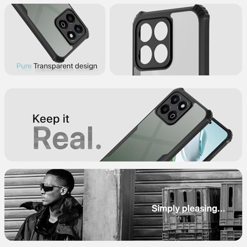 Image of Outlouders Back Cover for Honor X7C | Ultra Hybrid Transparent | Full Camera Protection | Raised Edge | Crystal Clear Bumper Case (Black)