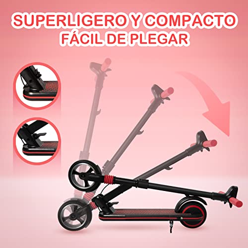 E-RIDES Patinete Eléctrico Niños de 6-12 años de Edad,Patinete con Pantalla LED, Motor 130W,Con assorbimento degli urti, Doppio Sistema Frenante,Plegable Scooter, Regalo para Niños (Negro) - imagen 6