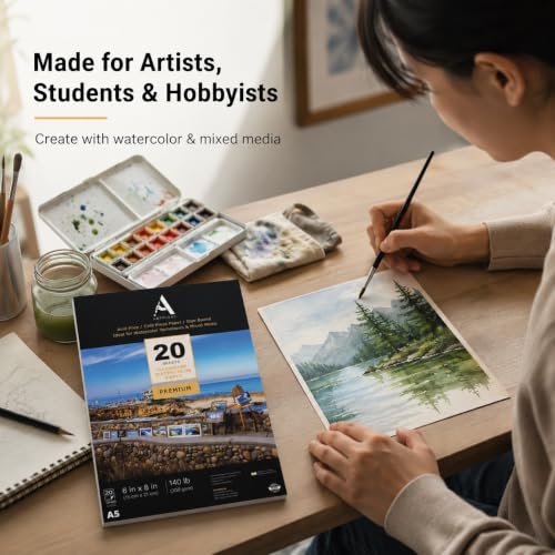 Image of ArtRight Artists Watercolor Paper (A5 Pack of 20 Sheets, 300 GSM); Handmade Watercolour Paper for Artists